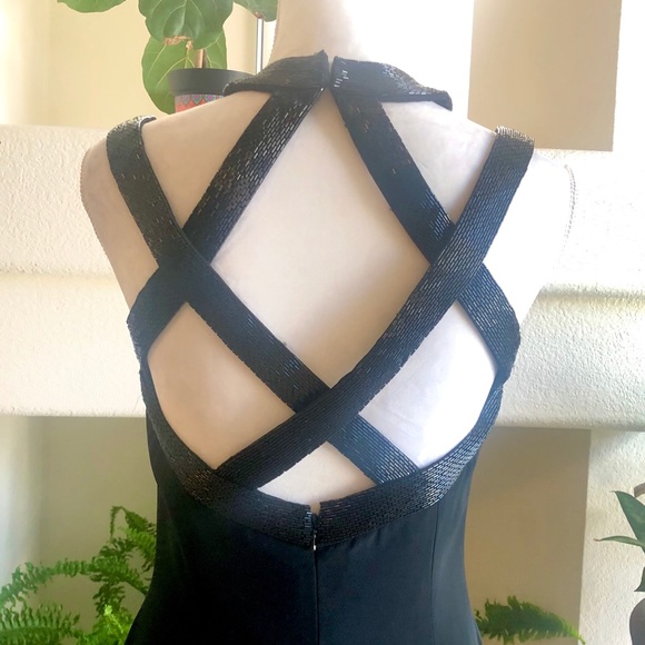 Michaelangelo Dresses & Skirts - Michaelangelo Long Black Dress with Beaded Back